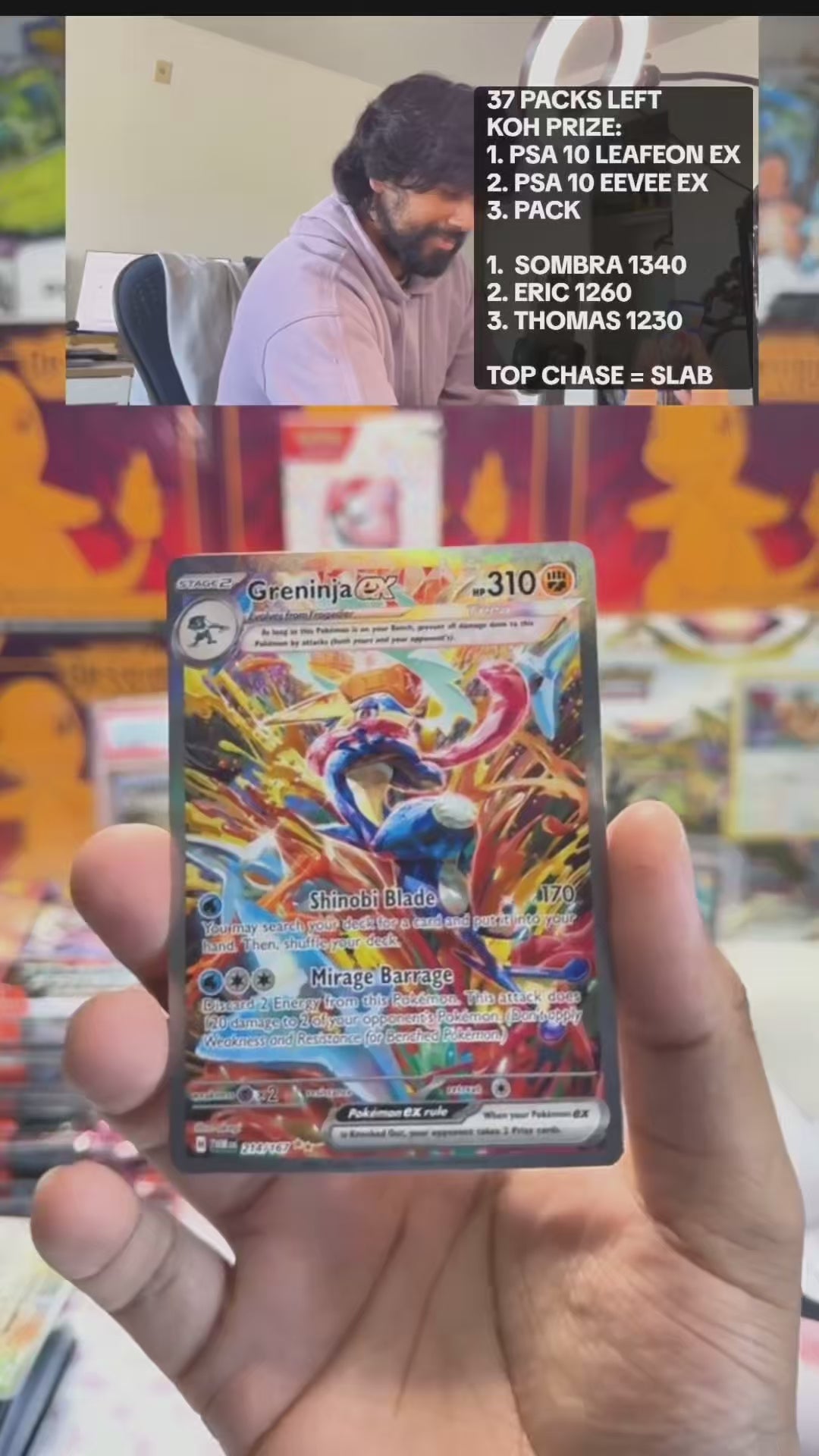 Greninja hit from Pokémon Twilight Masquerade booster pack pulled live during Pocket Market stream